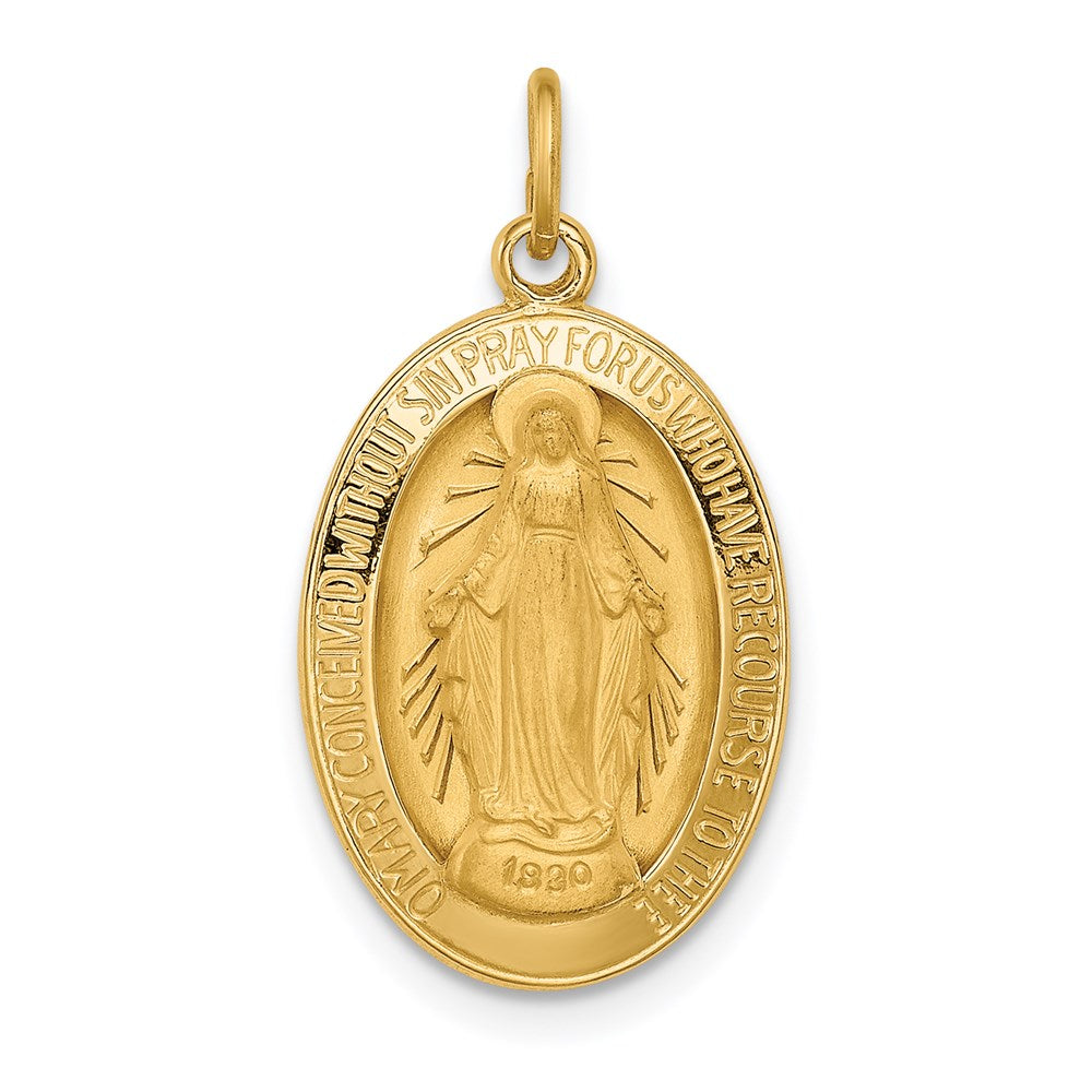 14k Yellow Gold 13 mm Solid Polished/Satin Oval Miraculous Medal (1.99 grams)
