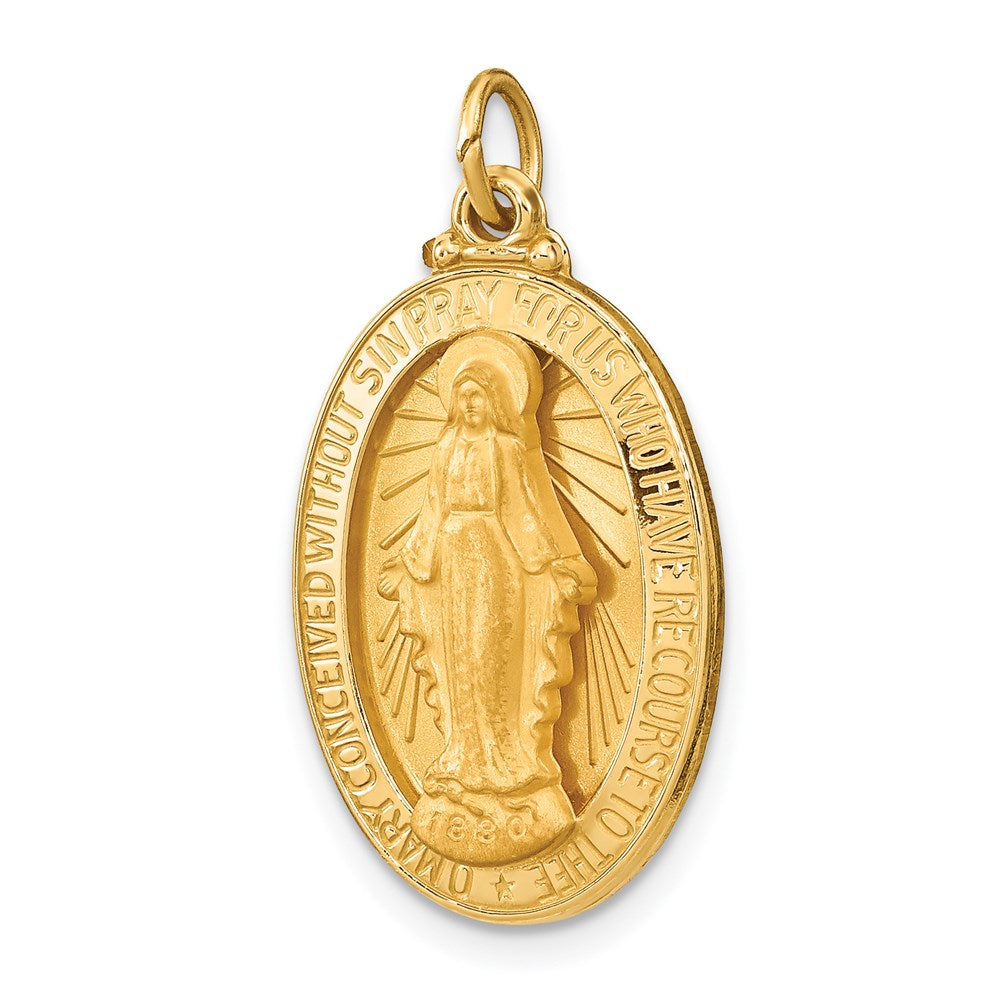 14k Yellow Gold 14.7 mm Solid Polished/Satin Medium Oval Miraculous Medal (2.42 grams)