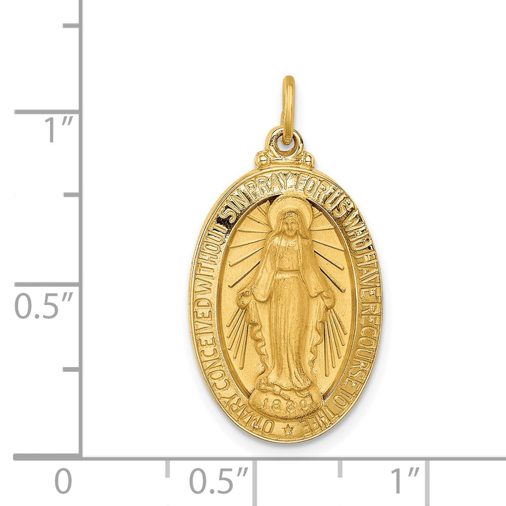14k Yellow Gold 14.7 mm Solid Polished/Satin Medium Oval Miraculous Medal (2.42 grams)