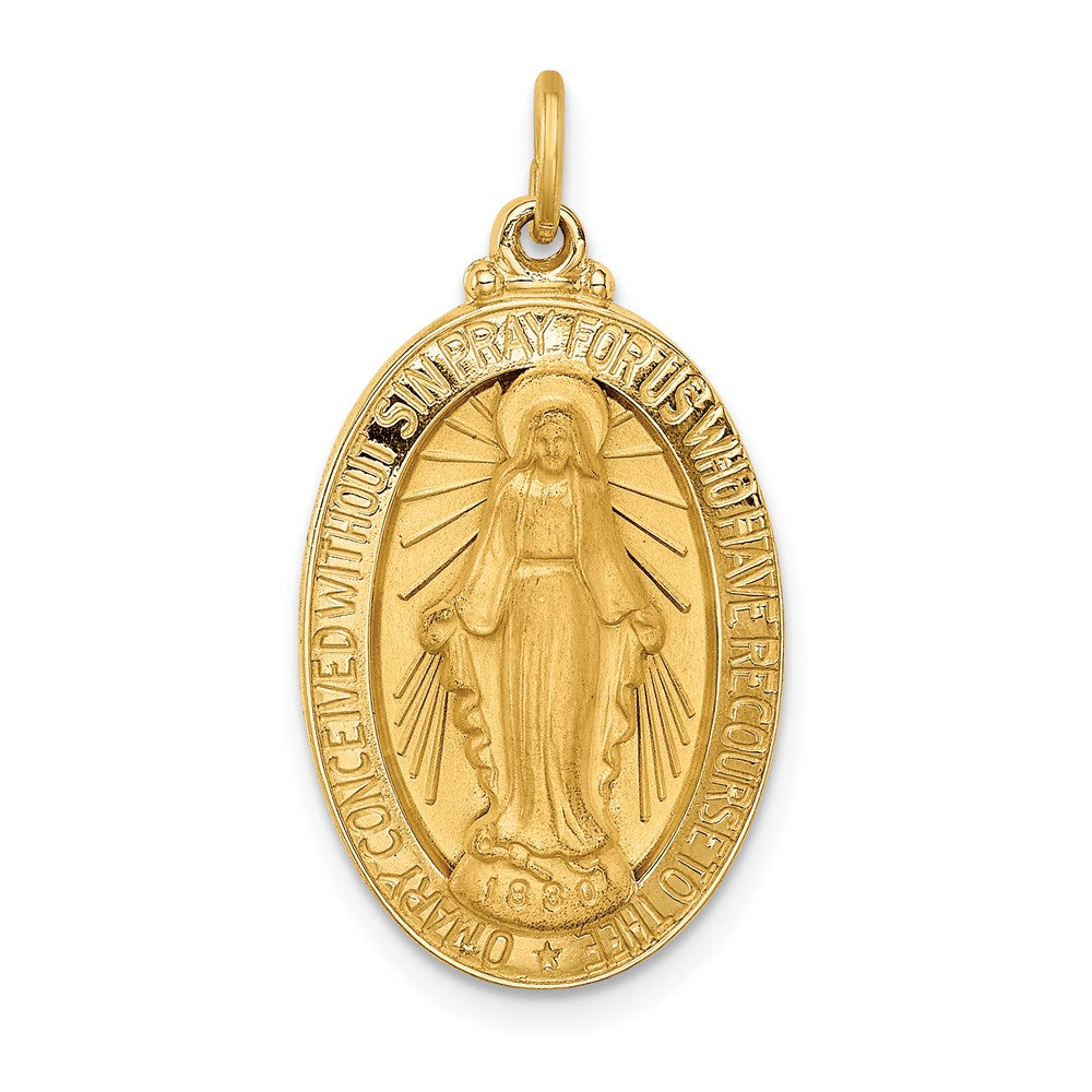 14k Yellow Gold 14.7 mm Solid Polished/Satin Medium Oval Miraculous Medal (2.42 grams)