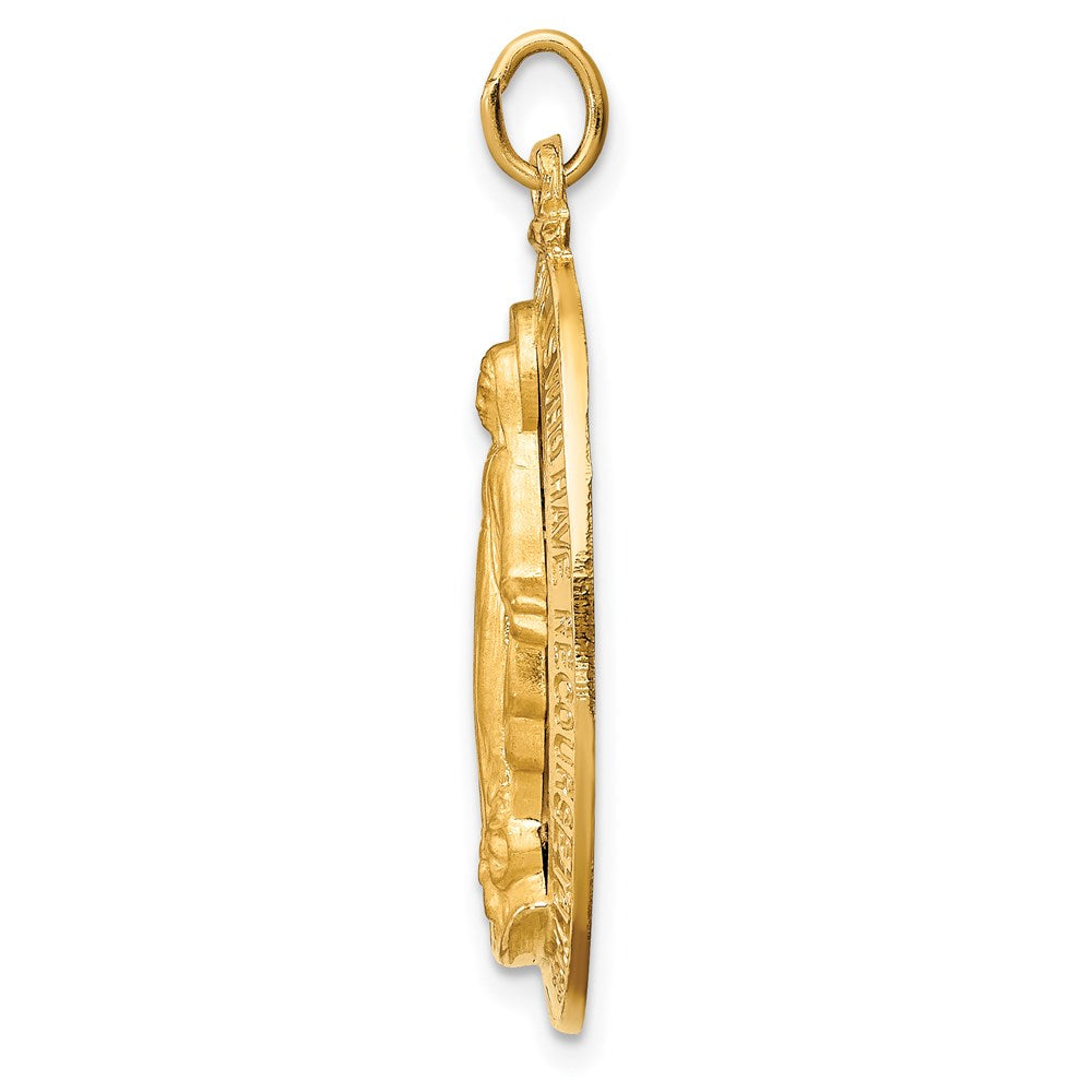 14k Yellow Gold 18 mm Solid Polished/Satin Large Oval Miraculous Medal (3.88 grams)