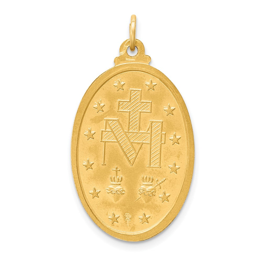 14k Yellow Gold 18 mm Solid Polished/Satin Large Oval Miraculous Medal (3.88 grams)