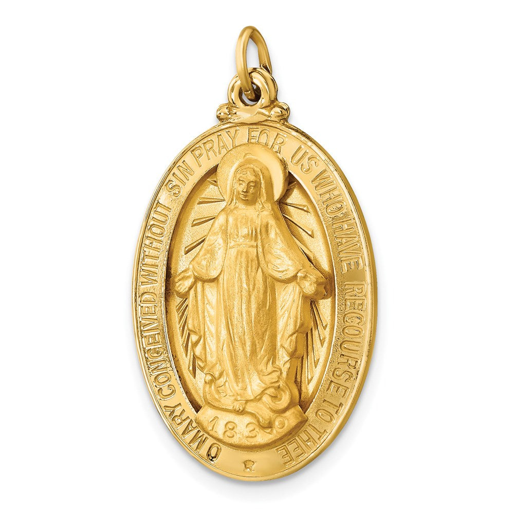 14k Yellow Gold 18 mm Solid Polished/Satin Large Oval Miraculous Medal (3.88 grams)