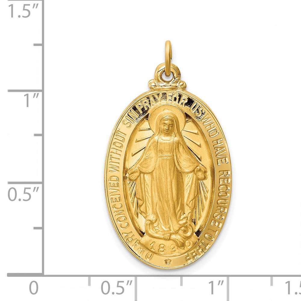 14k Yellow Gold 18 mm Solid Polished/Satin Large Oval Miraculous Medal (3.88 grams)