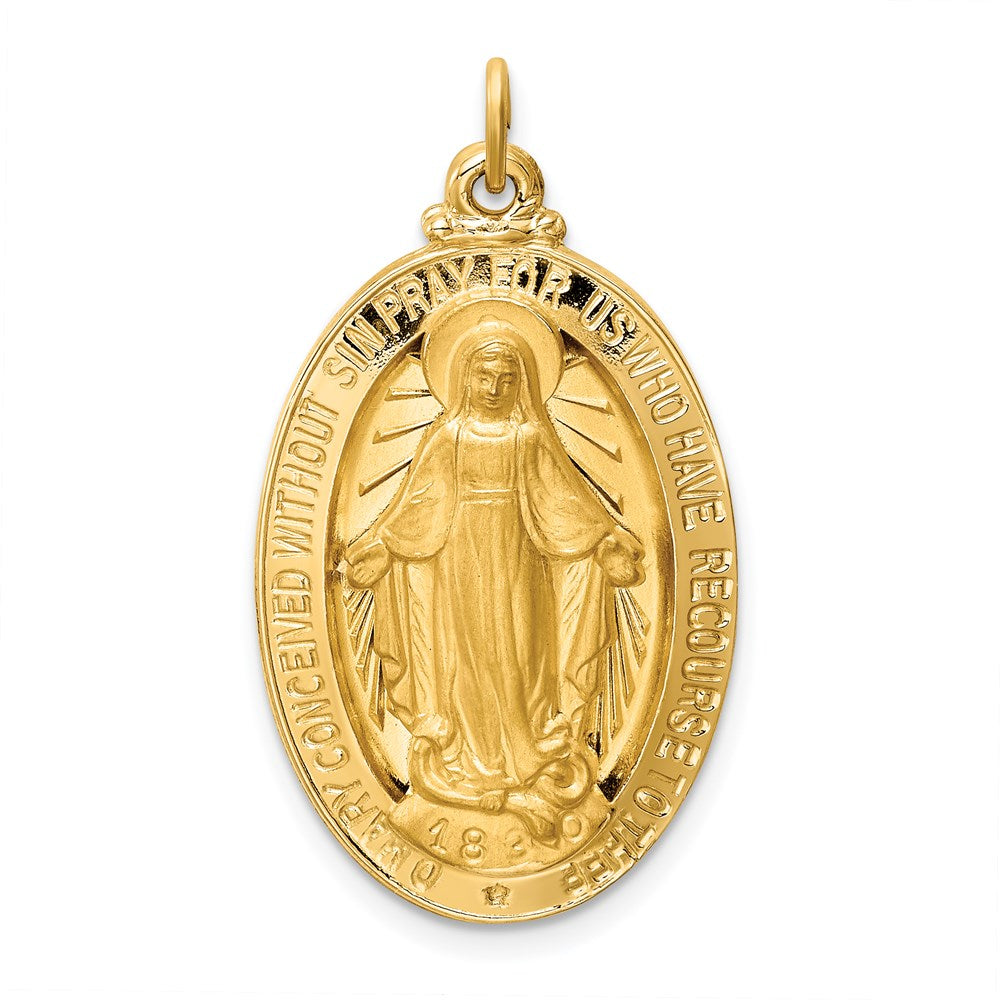 14k Yellow Gold 18 mm Solid Polished/Satin Large Oval Miraculous Medal (3.88 grams)