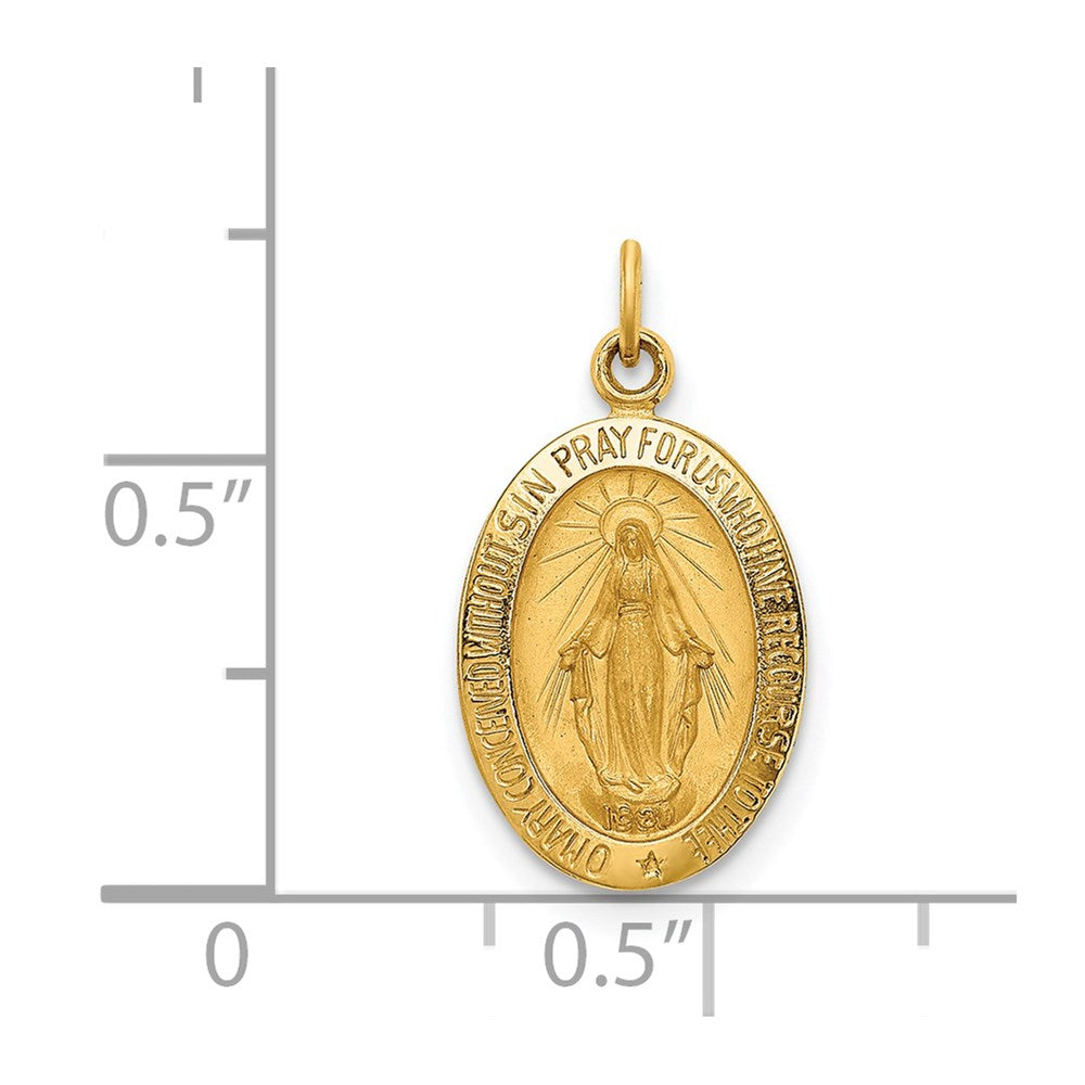 14k Yellow Gold 10.5 mm Solid Polished/Satin Small Oval Miraculous Medal (0.9 grams)