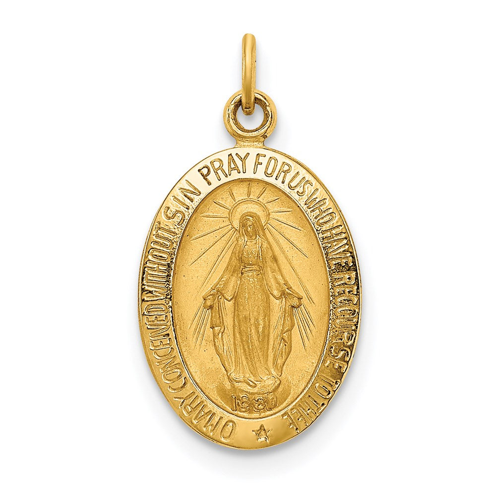 14k Yellow Gold 10.5 mm Solid Polished/Satin Small Oval Miraculous Medal (0.9 grams)