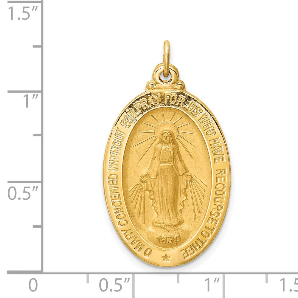 14k Yellow Gold 18.5 mm Solid Polished/Satin Medium Oval Miraculous Medal (3.6 grams)