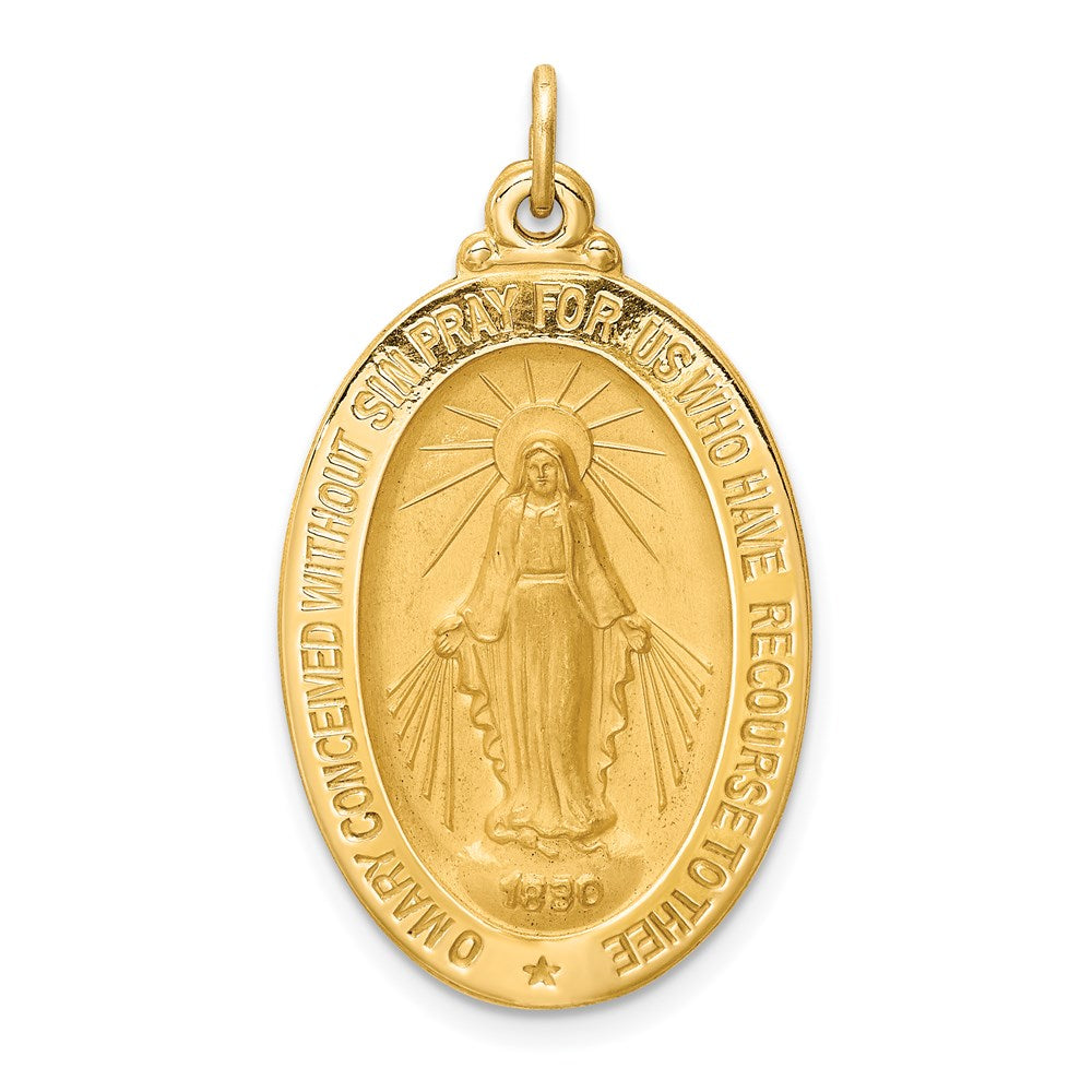 14k Yellow Gold 18.5 mm Solid Polished/Satin Medium Oval Miraculous Medal (3.6 grams)
