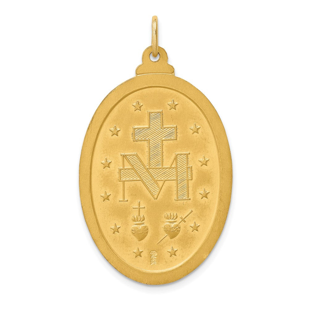 14k Yellow Gold 24 mm Solid Polished/Satin Large Oval Miraculous Medal (8 grams)