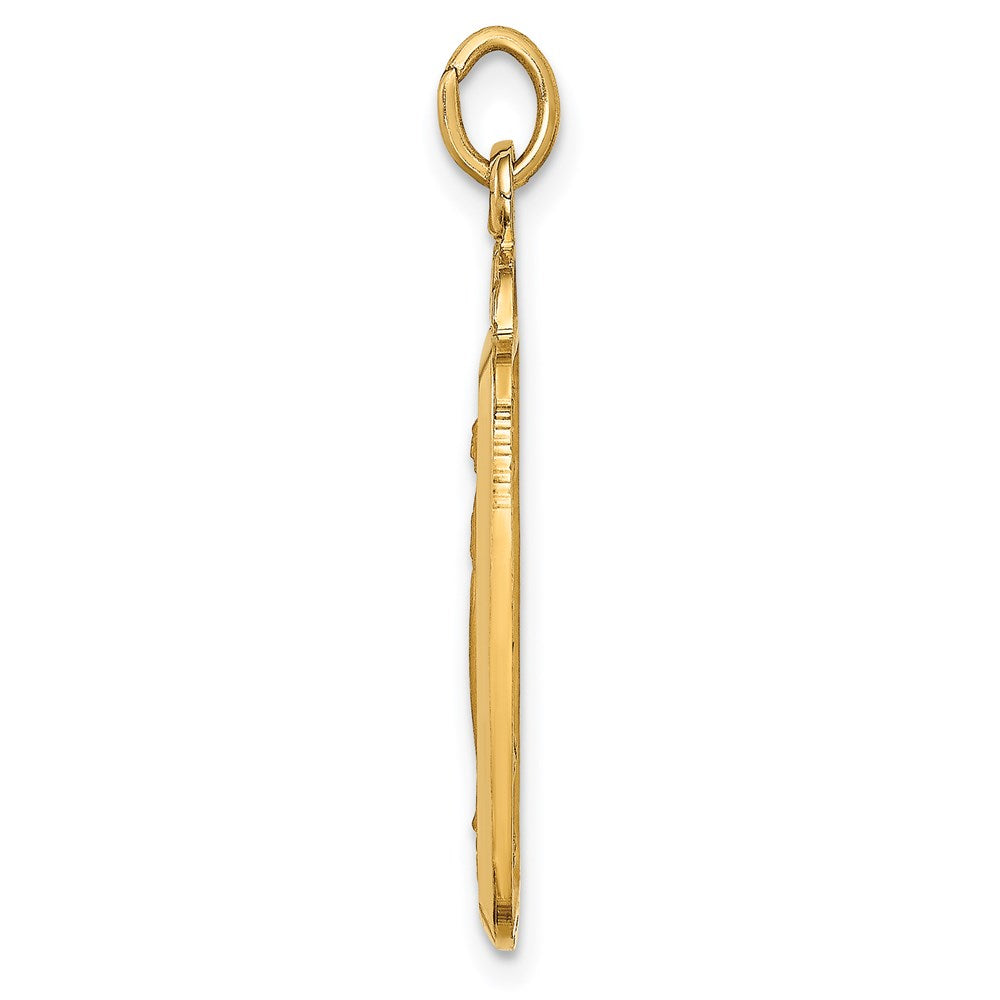 14k Yellow Gold 15 mm Solid Polished/Satin Rectangle w/Fan Top Miraculous Medal (2.55 grams)