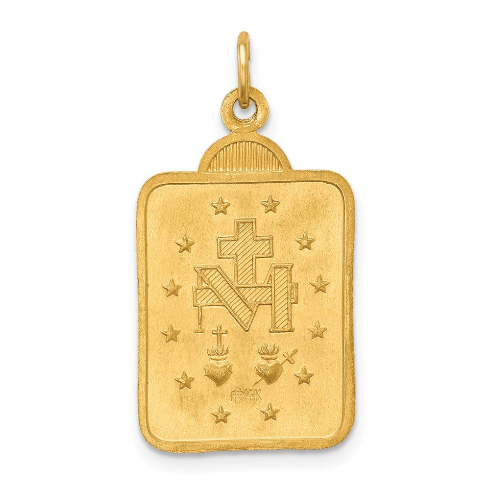 14k Yellow Gold 15 mm Solid Polished/Satin Rectangle w/Fan Top Miraculous Medal (2.55 grams)