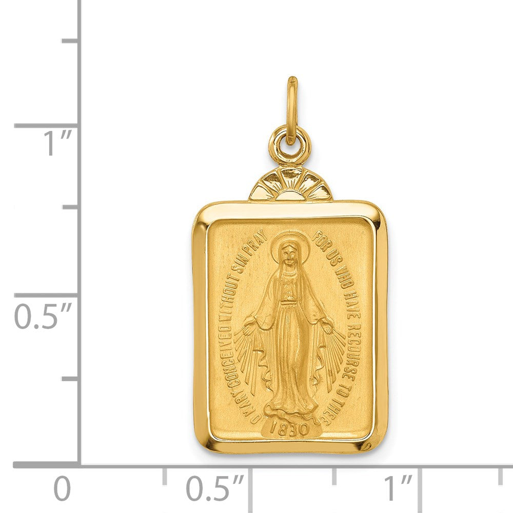 14k Yellow Gold 15 mm Solid Polished/Satin Rectangle w/Fan Top Miraculous Medal (2.55 grams)