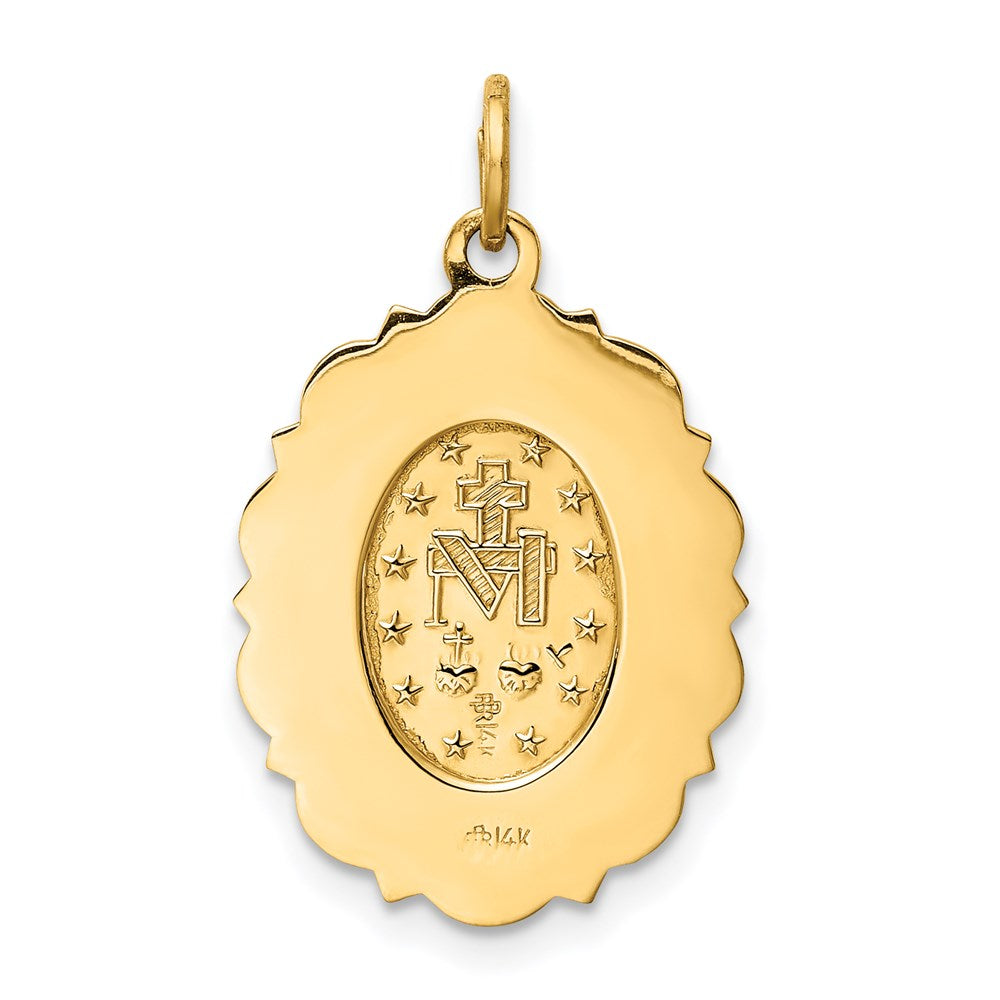 14k Yellow Gold 15.75 mm Solid Polished/Satin Small Fancy Oval Miraculous Medal (1.41 grams)
