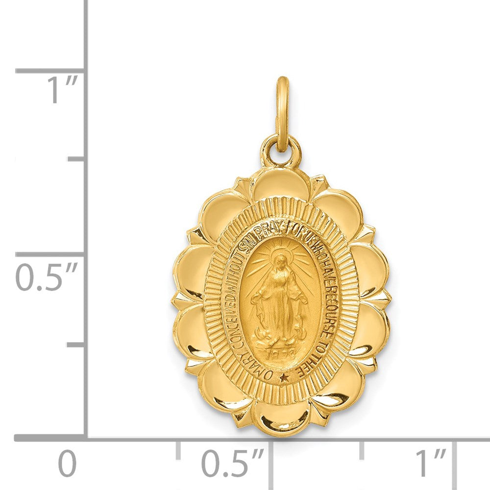 14k Yellow Gold 15.75 mm Solid Polished/Satin Small Fancy Oval Miraculous Medal (1.41 grams)