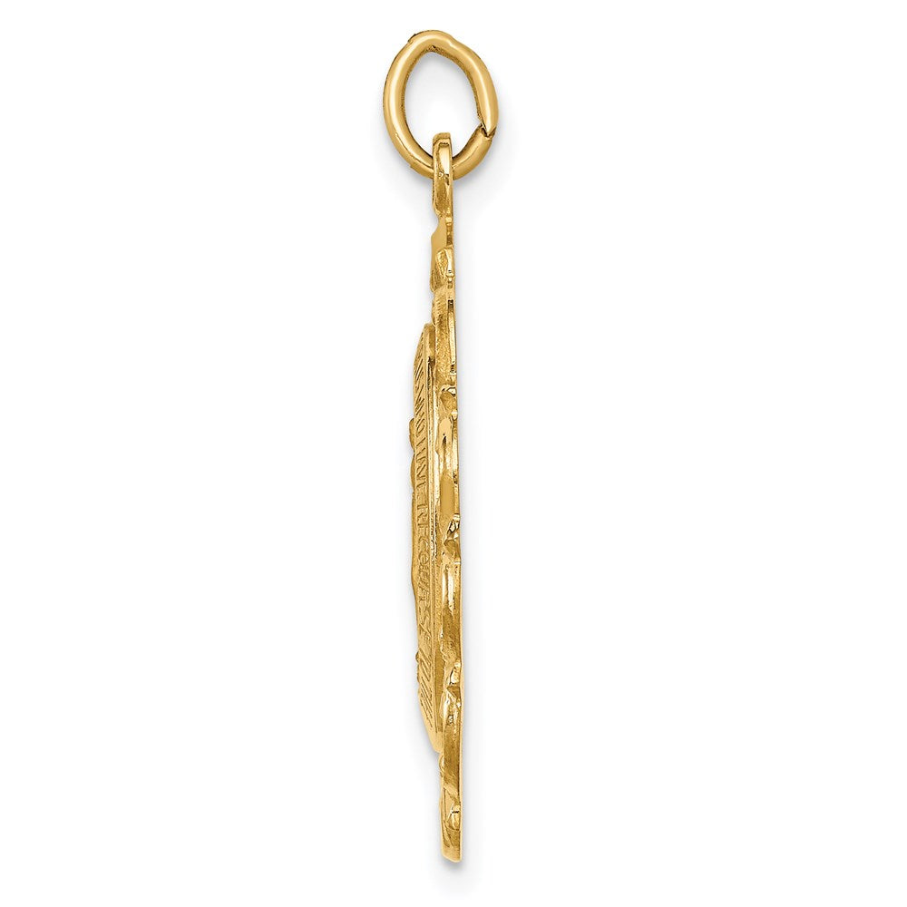 14k Yellow Gold 17.2 mm Solid Polished/Satin Fancy Pierced Oval Miraculous Medal (1.9 grams)