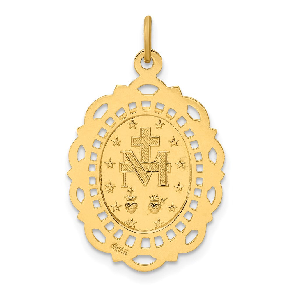 14k Yellow Gold 17.2 mm Solid Polished/Satin Fancy Pierced Oval Miraculous Medal (1.9 grams)