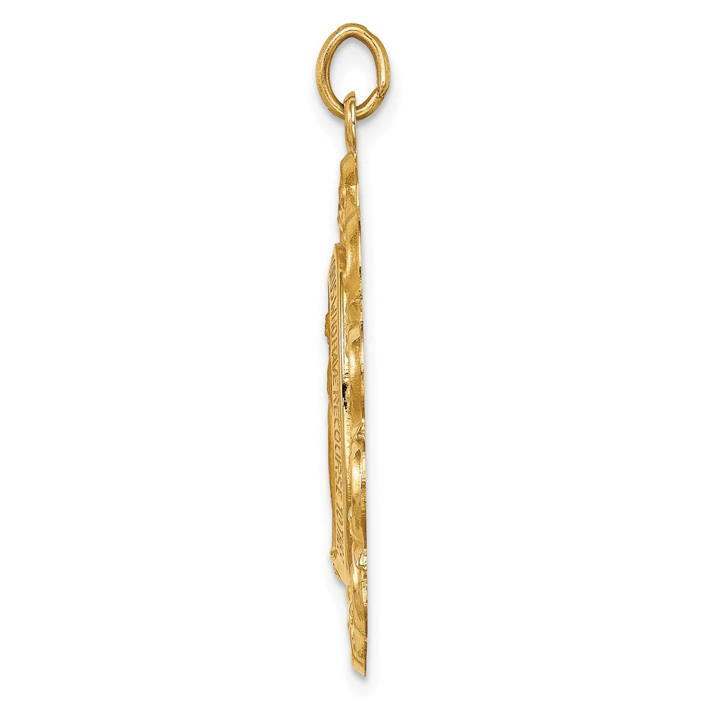 14k Yellow Gold 23.5 mm Solid Polished/Satin Fancy Pierced Oval Miraculous Medal (3.58 grams)