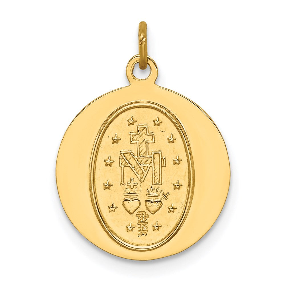 14k Yellow Gold 14 mm Solid Polished/Satin Round Miraculous Medal (1.19 grams)