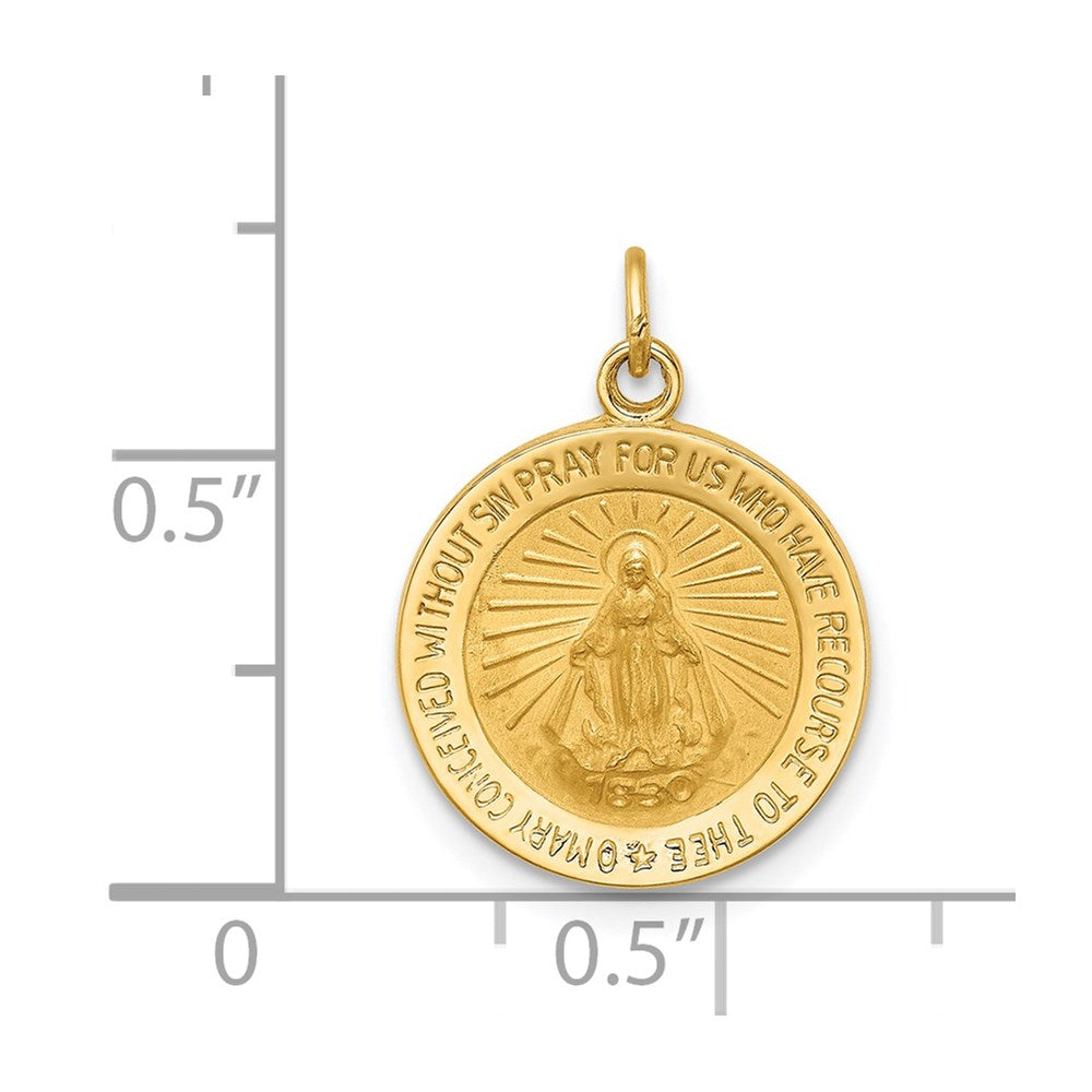 14k Yellow Gold 14 mm Solid Polished/Satin Round Miraculous Medal (1.19 grams)