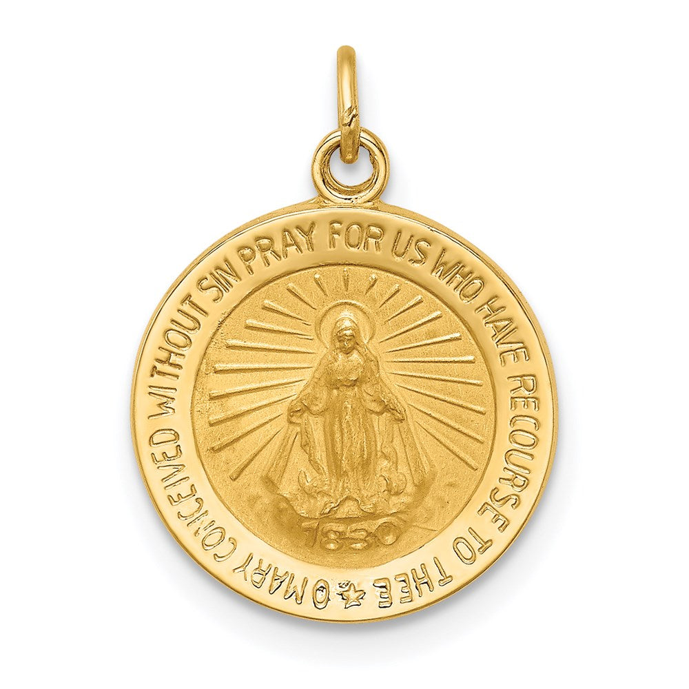 14k Yellow Gold 14 mm Solid Polished/Satin Round Miraculous Medal (1.19 grams)
