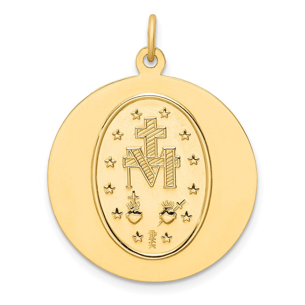 14k Yellow Gold 24 mm Solid Polished/Satin Round Miraculous Medal (4.09 grams)