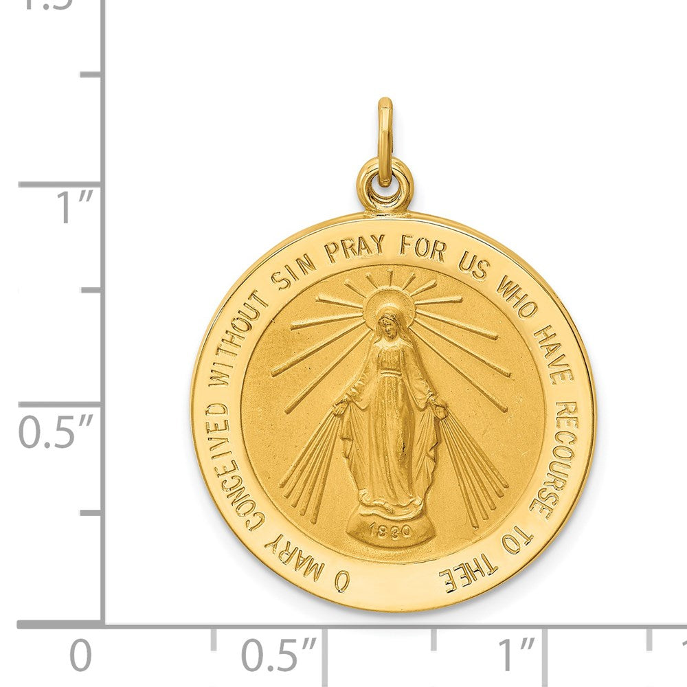 14k Yellow Gold 24 mm Solid Polished/Satin Round Miraculous Medal (4.09 grams)