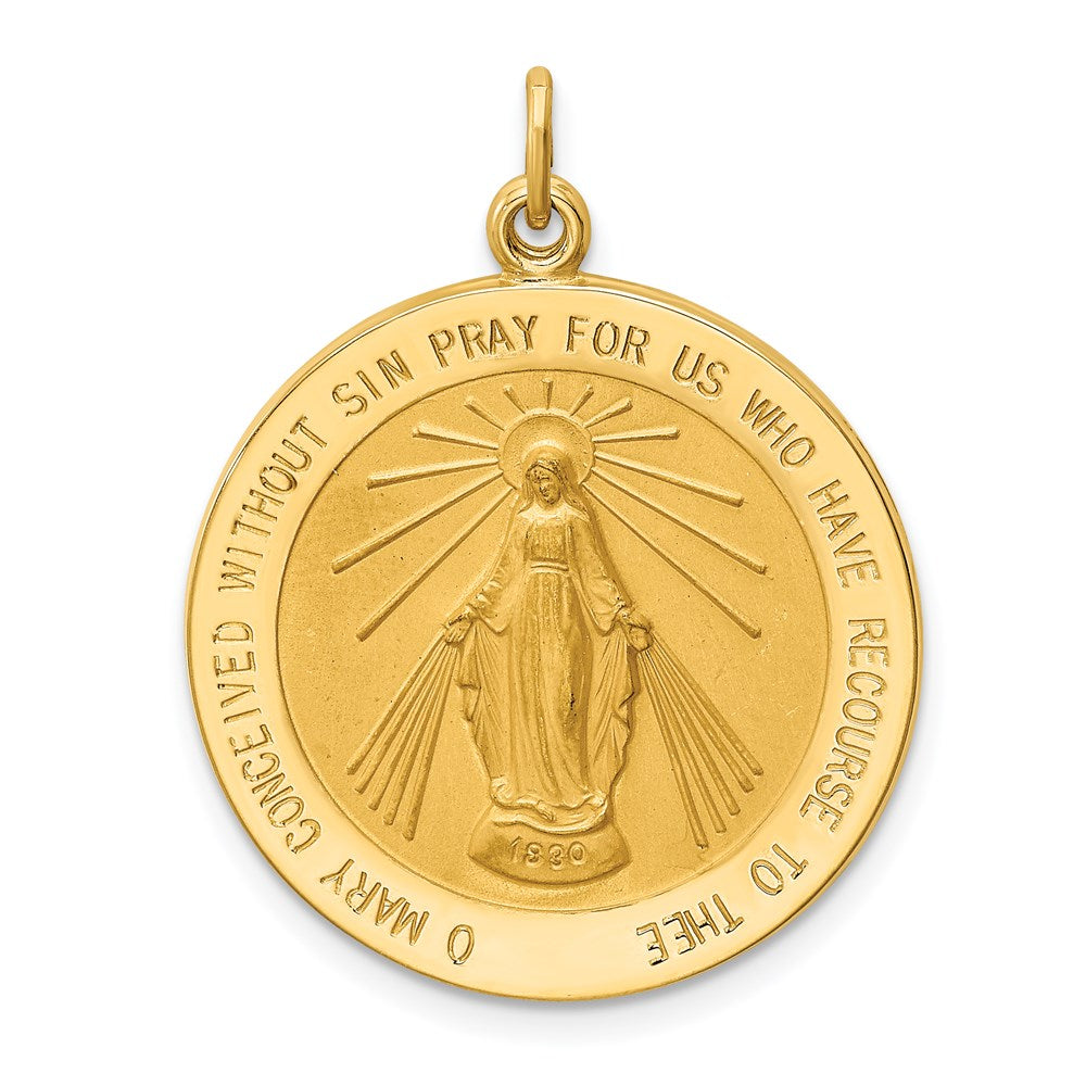 14k Yellow Gold 24 mm Solid Polished/Satin Round Miraculous Medal (4.09 grams)
