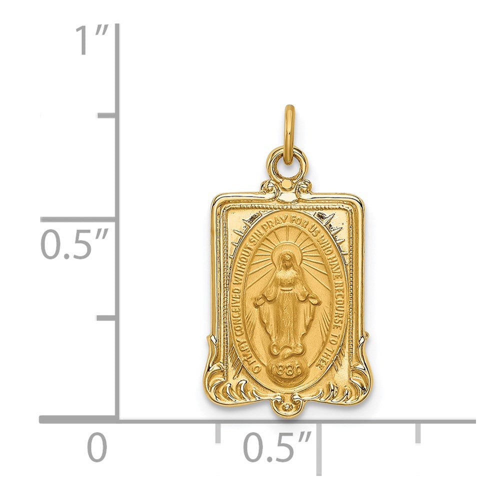 14k Yellow Gold 11 mm Solid Polished/Satin Rectangular Miraculous Medal (1.18 grams)