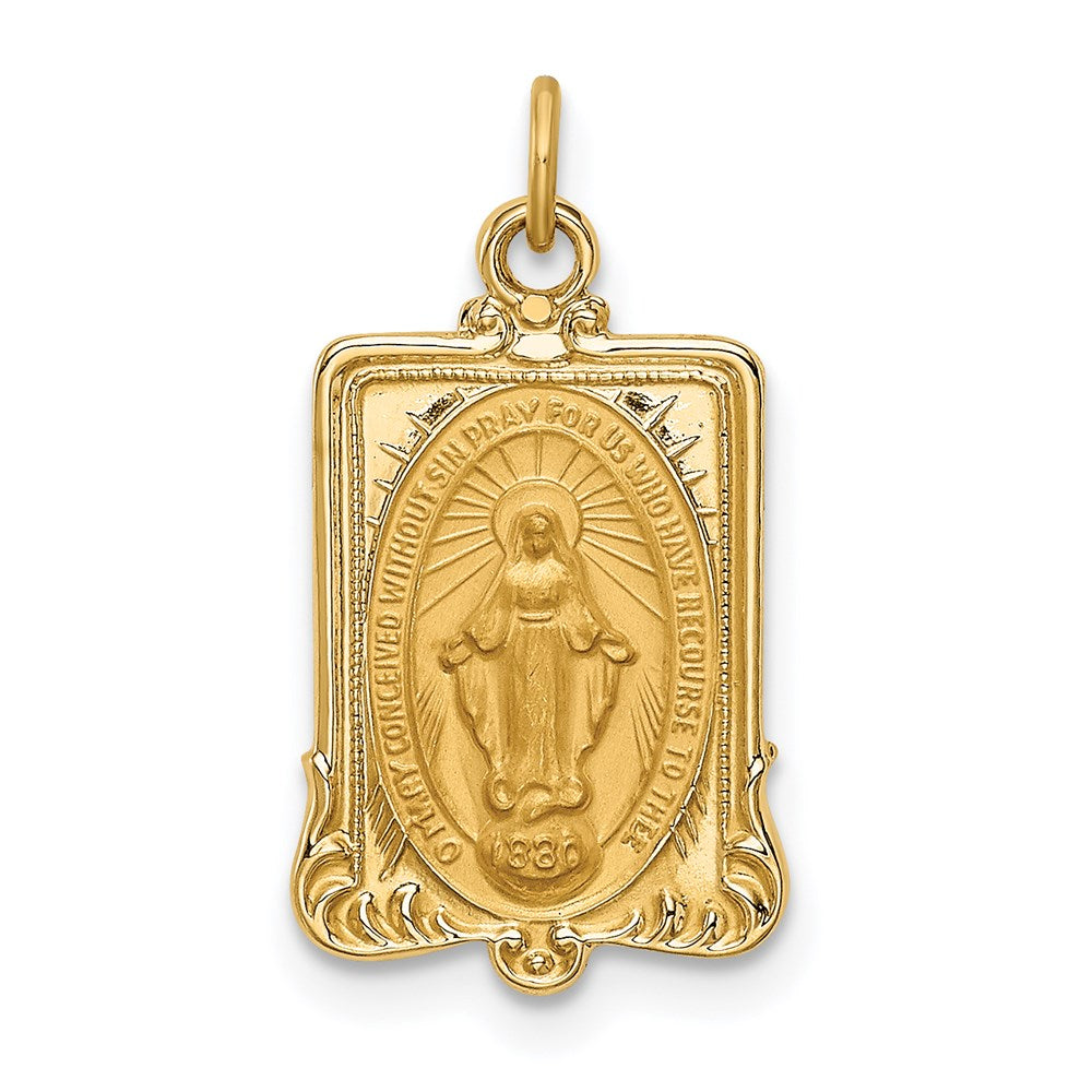 14k Yellow Gold 11 mm Solid Polished/Satin Rectangular Miraculous Medal (1.18 grams)