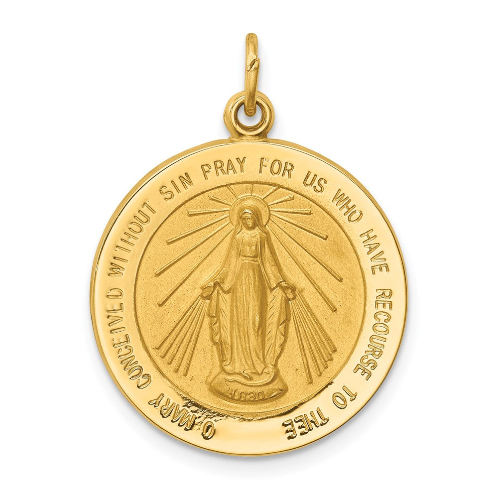 14k Yellow Gold 20.25 mm Solid Polished/Satin Medium Round Miraculous Medal (2.32 grams)