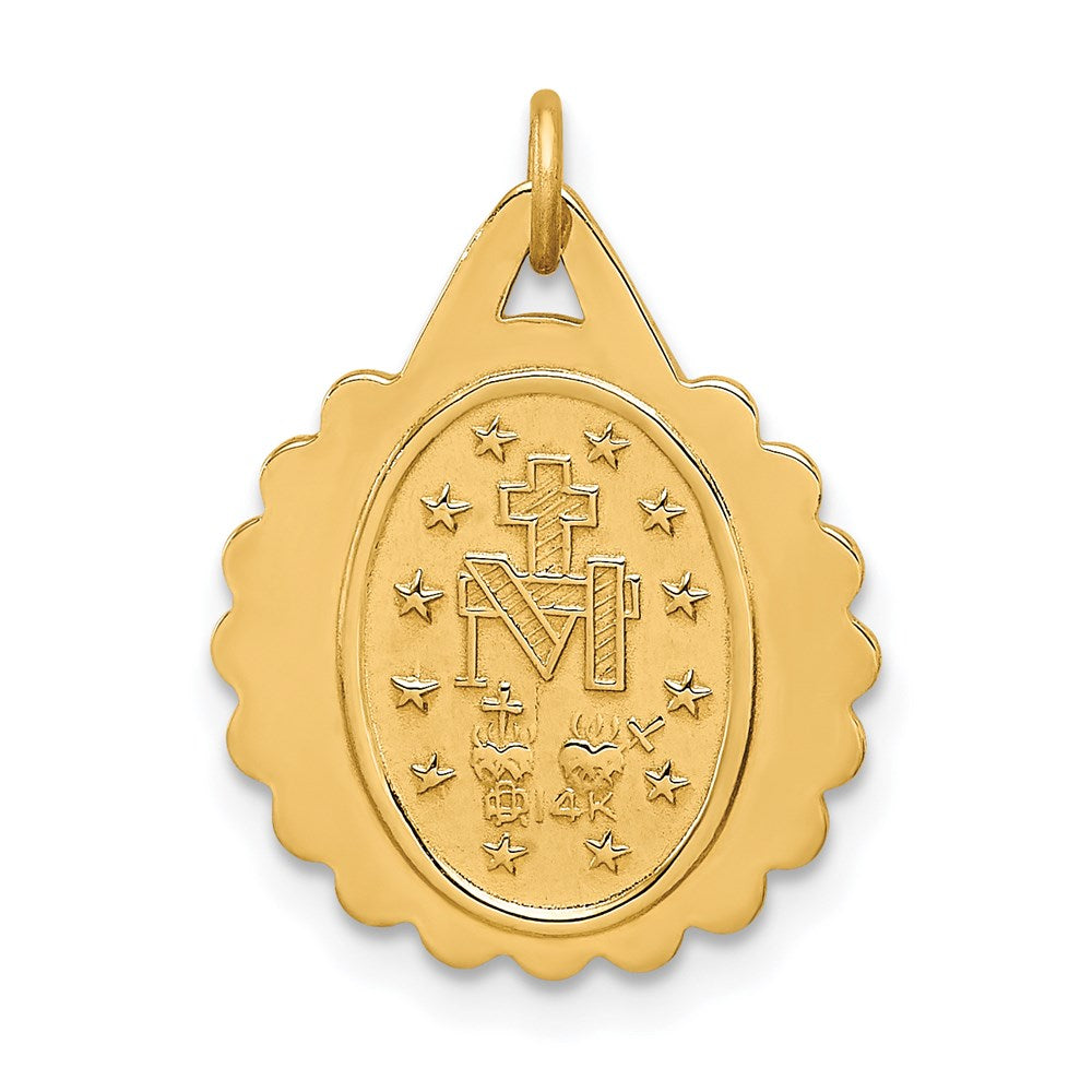 14k Yellow Gold 14.8 mm Solid Polished/Satin Small Round Scalloped Miraculous Medal (1.16 grams)