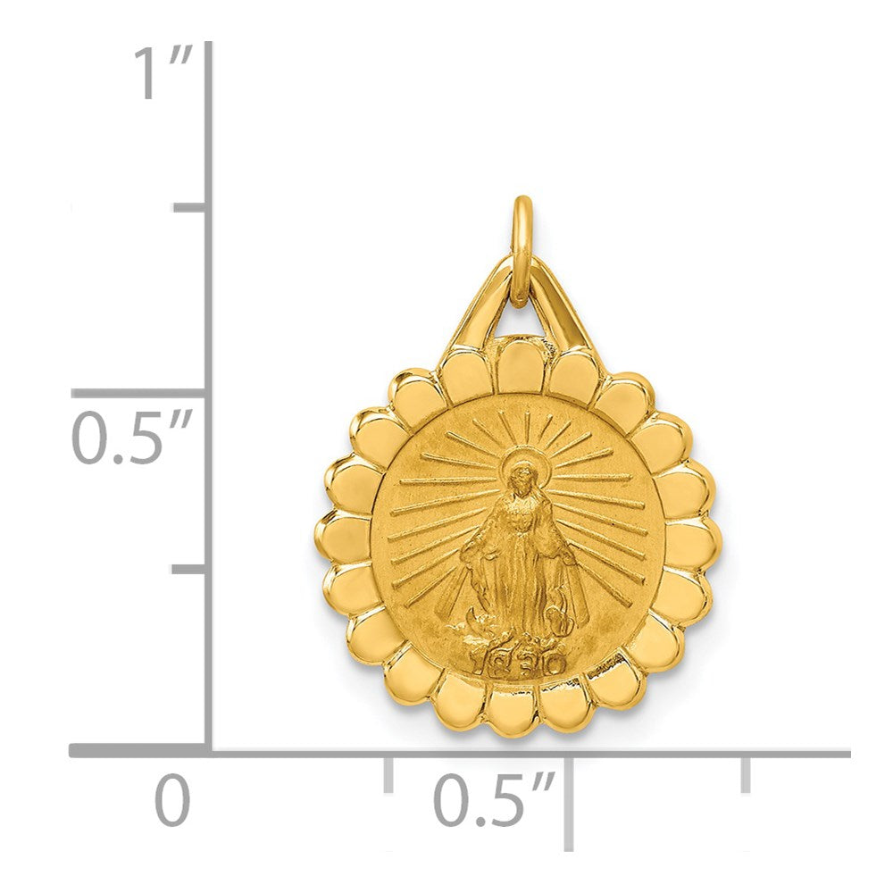 14k Yellow Gold 14.8 mm Solid Polished/Satin Small Round Scalloped Miraculous Medal (1.16 grams)