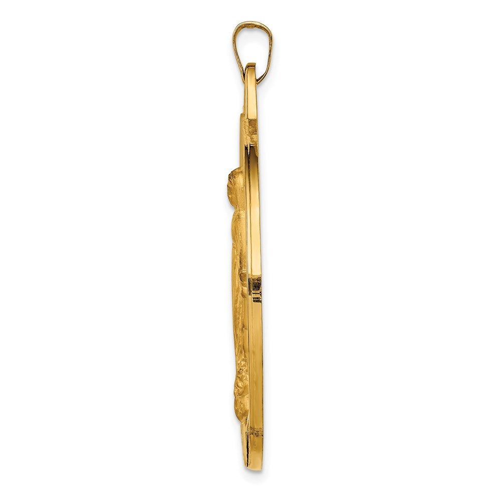 14k Yellow Gold 34.5 mm Solid Polished/Satin Large Raised Round Milagrosa Medal (10.26 grams)