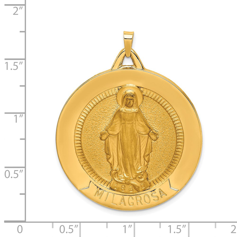 14k Yellow Gold 34.5 mm Solid Polished/Satin Large Raised Round Milagrosa Medal (10.26 grams)