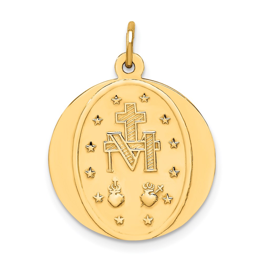 14k Yellow Gold 18.5 mm Solid Polished/Satin Small Round Miraculous Medal (2.35 grams)
