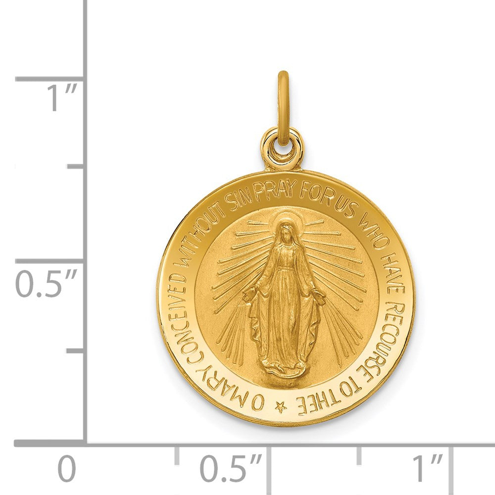 14k Yellow Gold 18.5 mm Solid Polished/Satin Small Round Miraculous Medal (2.35 grams)