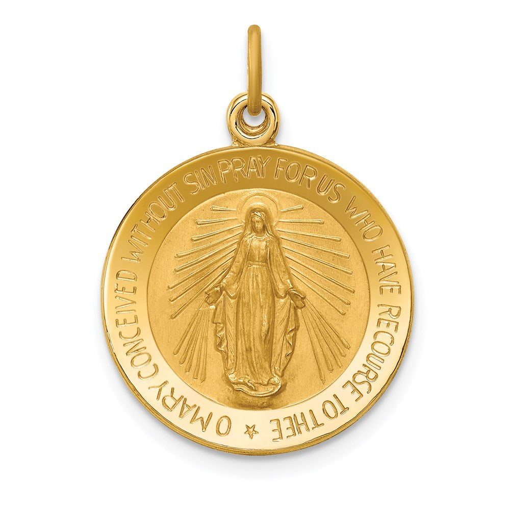 14k Yellow Gold 18.5 mm Solid Polished/Satin Small Round Miraculous Medal (2.35 grams)