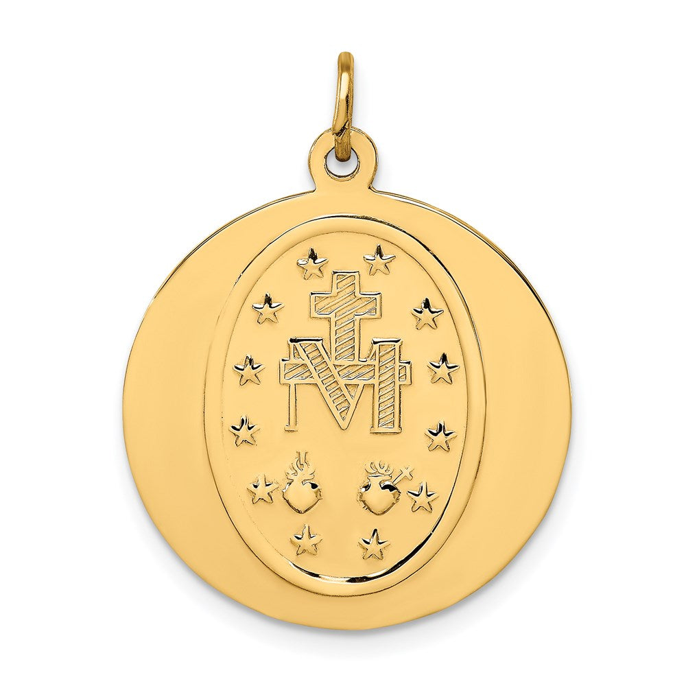 14k Yellow Gold 21.25 mm Solid Polished/Satin Large Round Miraculous Medal (3.14 grams)