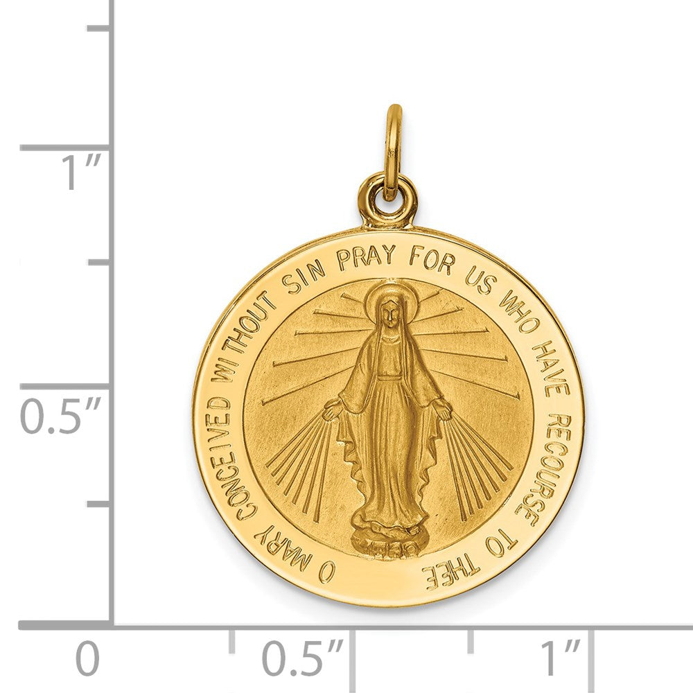 14k Yellow Gold 21.25 mm Solid Polished/Satin Large Round Miraculous Medal (3.14 grams)