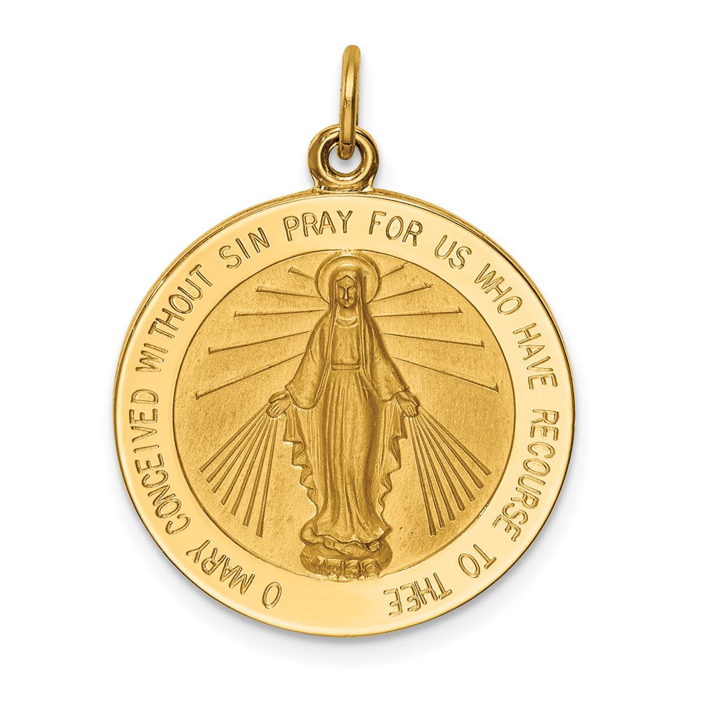 14k Yellow Gold 21.25 mm Solid Polished/Satin Large Round Miraculous Medal (3.14 grams)