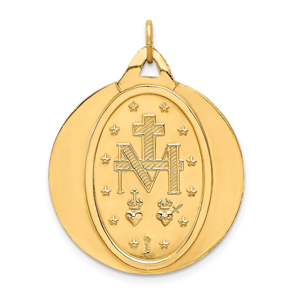 14k Yellow Gold 24 mm Solid Polished/Satin Extra Large Round Miraculous Medal (5.55 grams)