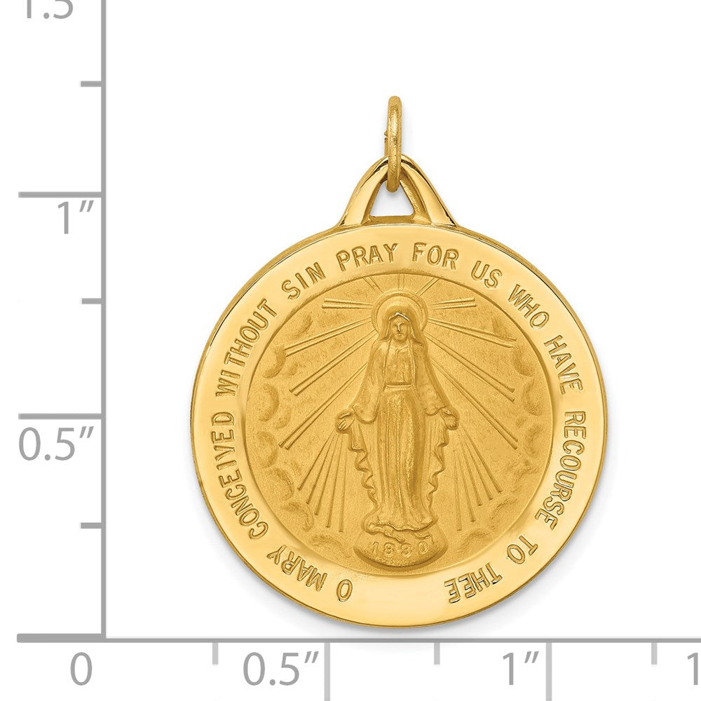 14k Yellow Gold 24 mm Solid Polished/Satin Extra Large Round Miraculous Medal (5.55 grams)