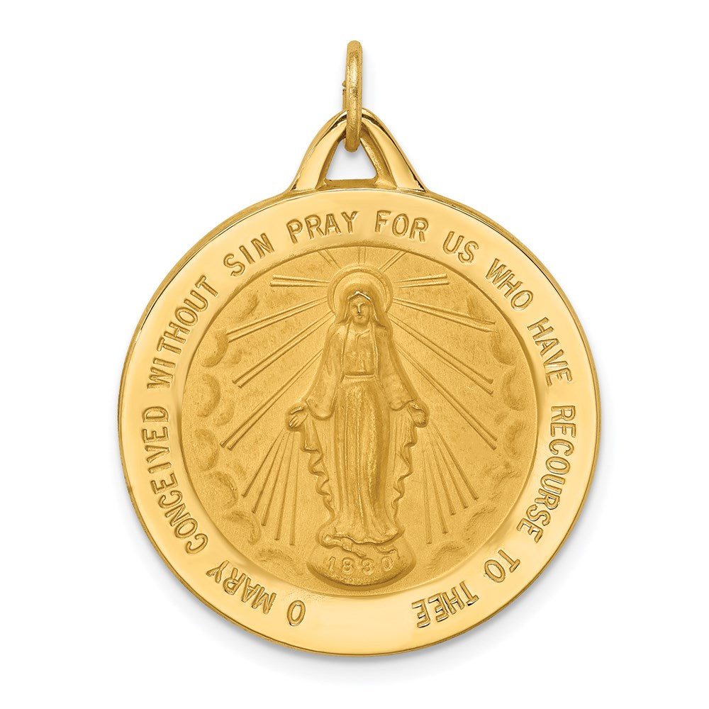 14k Yellow Gold 24 mm Solid Polished/Satin Extra Large Round Miraculous Medal (5.55 grams)