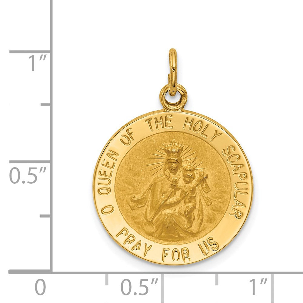 14k Yellow Gold 18.75 mm Solid Small Queen Of Holy Scapular Reversible Medal (2.63 grams)