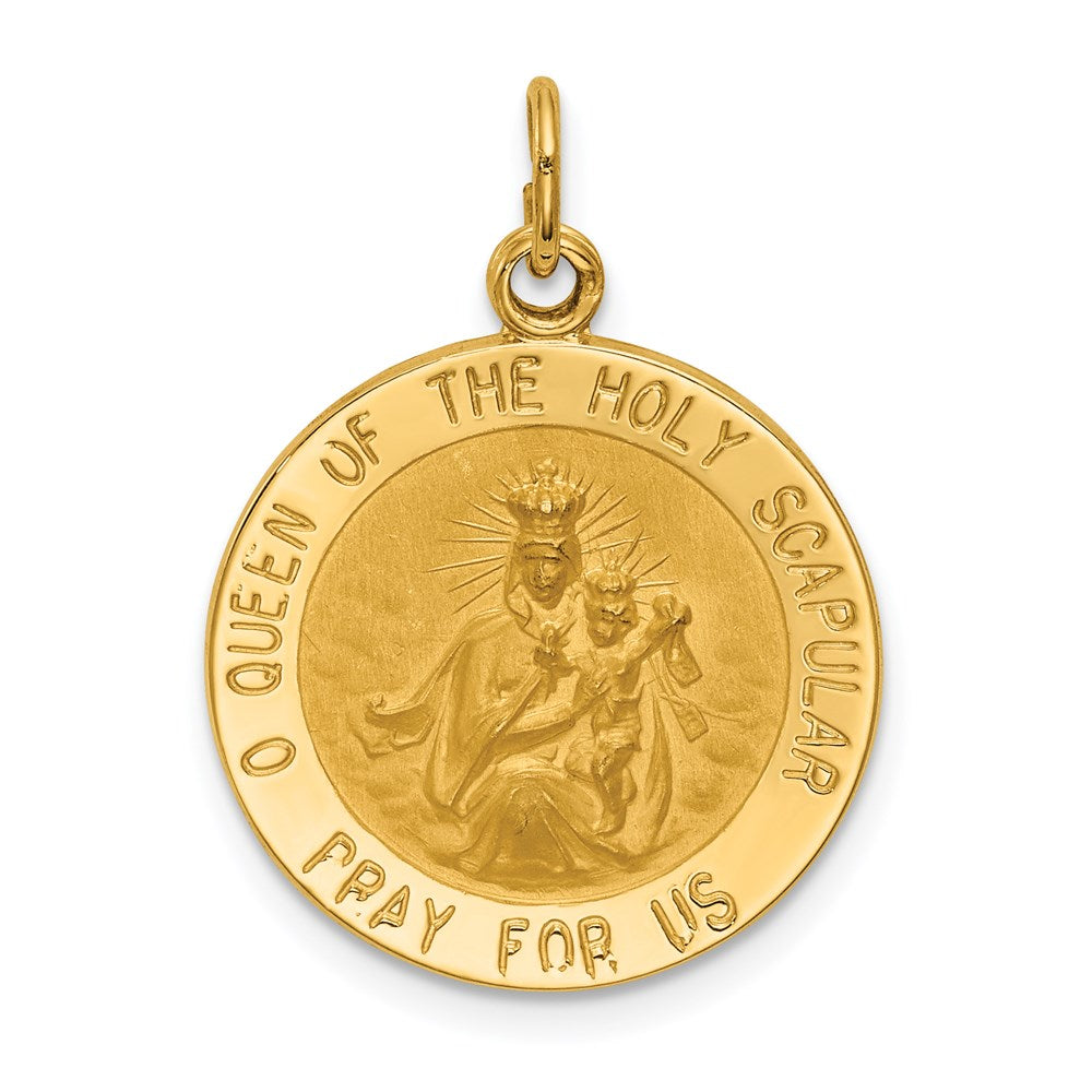 14k Yellow Gold 18.75 mm Solid Small Queen Of Holy Scapular Reversible Medal (2.63 grams)