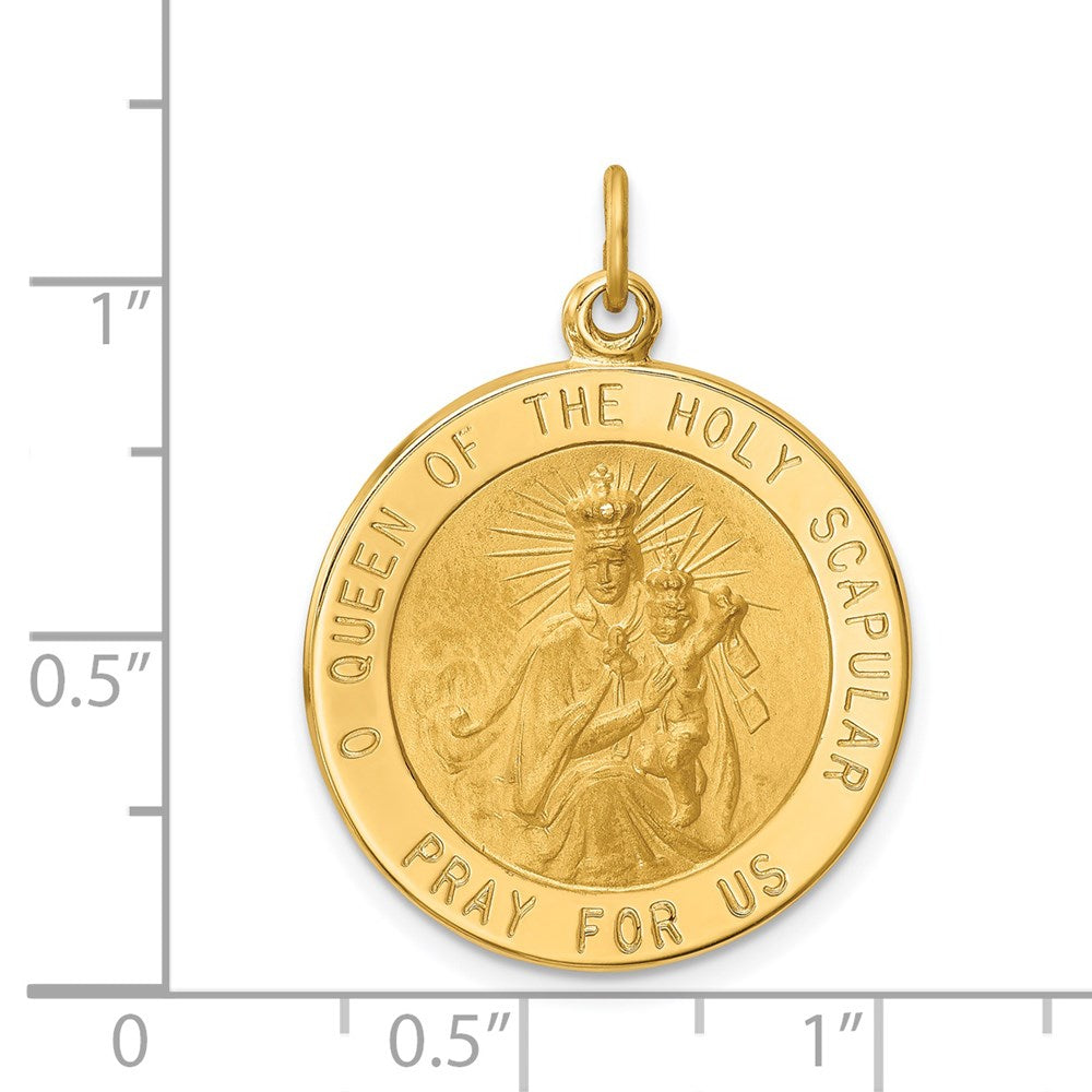 14k Yellow Gold 22 mm Solid Large Queen Of Holy Scapular Reversible Medal (4.39 grams)