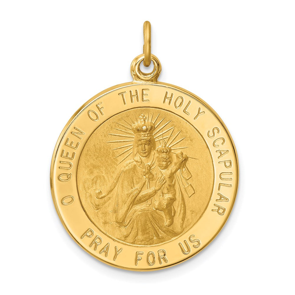 14k Yellow Gold 22 mm Solid Large Queen Of Holy Scapular Reversible Medal (4.39 grams)