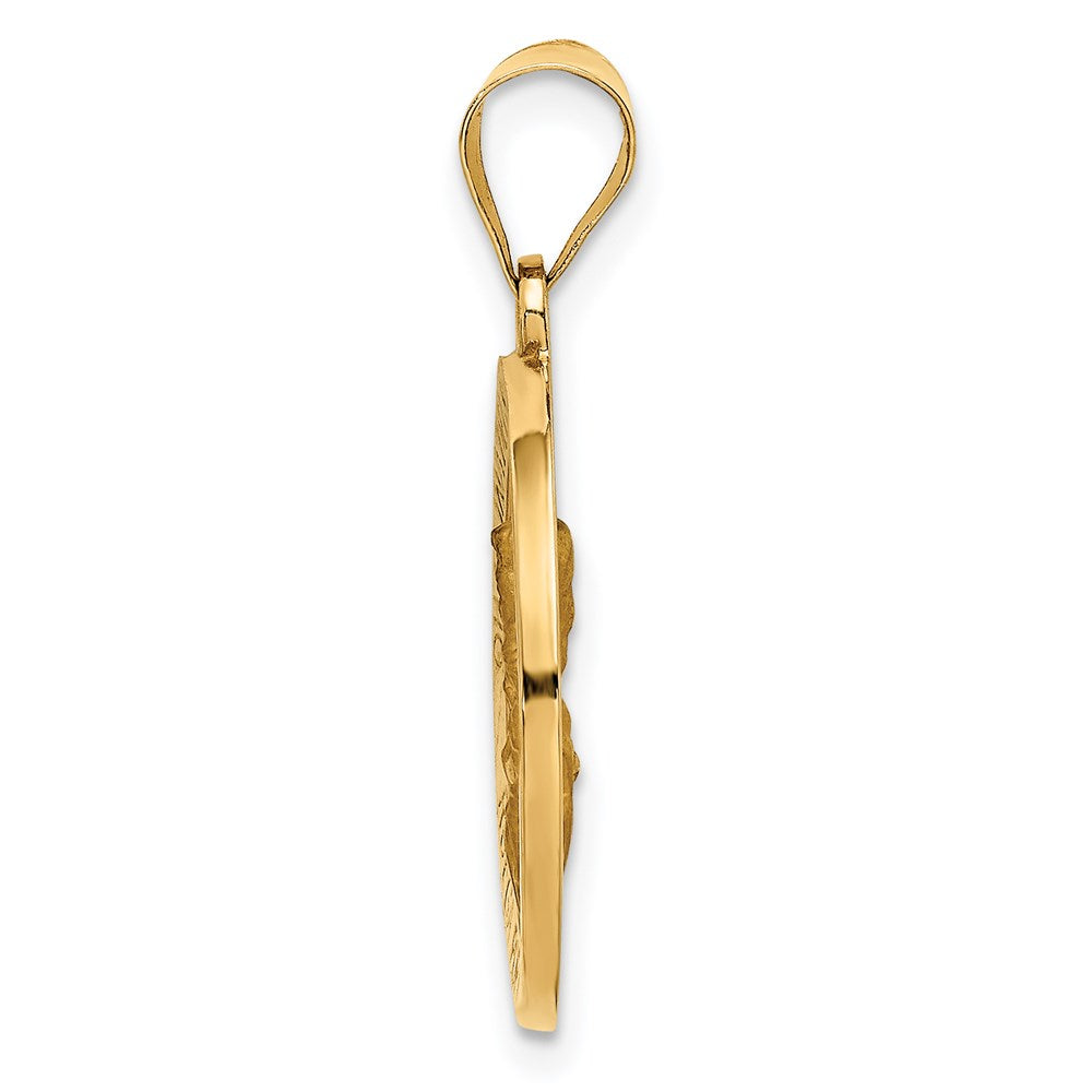 14k Yellow Gold 18.25 mm Hollow Round Spanish Escapulario Reversible Medal (1.37 grams)