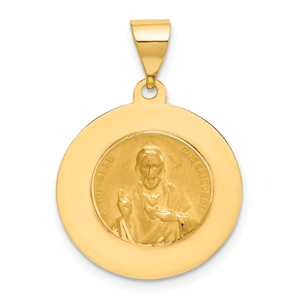 14k Yellow Gold 18.25 mm Hollow Round Spanish Escapulario Reversible Medal (1.37 grams)